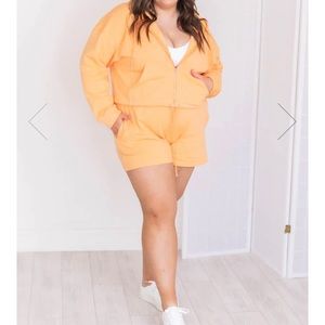 Cropped passion orange zip up hoodie and matching shorts